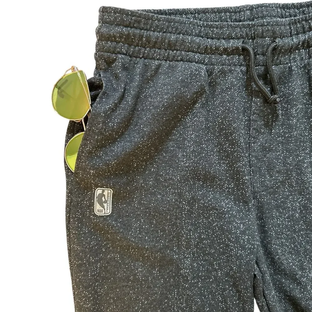 NBA Chevron Fleece Frayed Hem Sweatpants Joggers Cropped Lounge Teens Gray